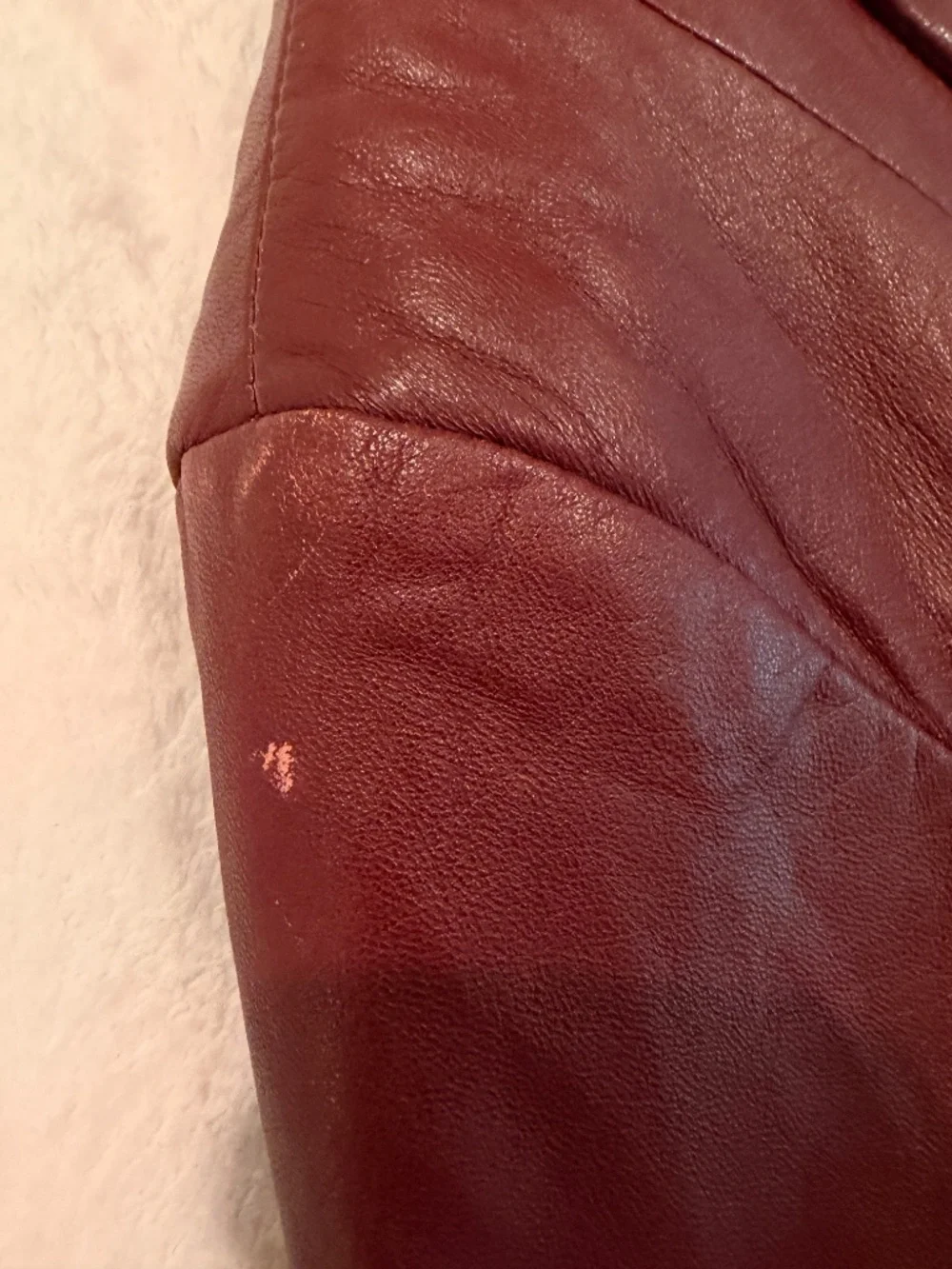 Vera Pelle Vintage Jacket Burgundy Leather Collared Buttons Pockets Lined Size L